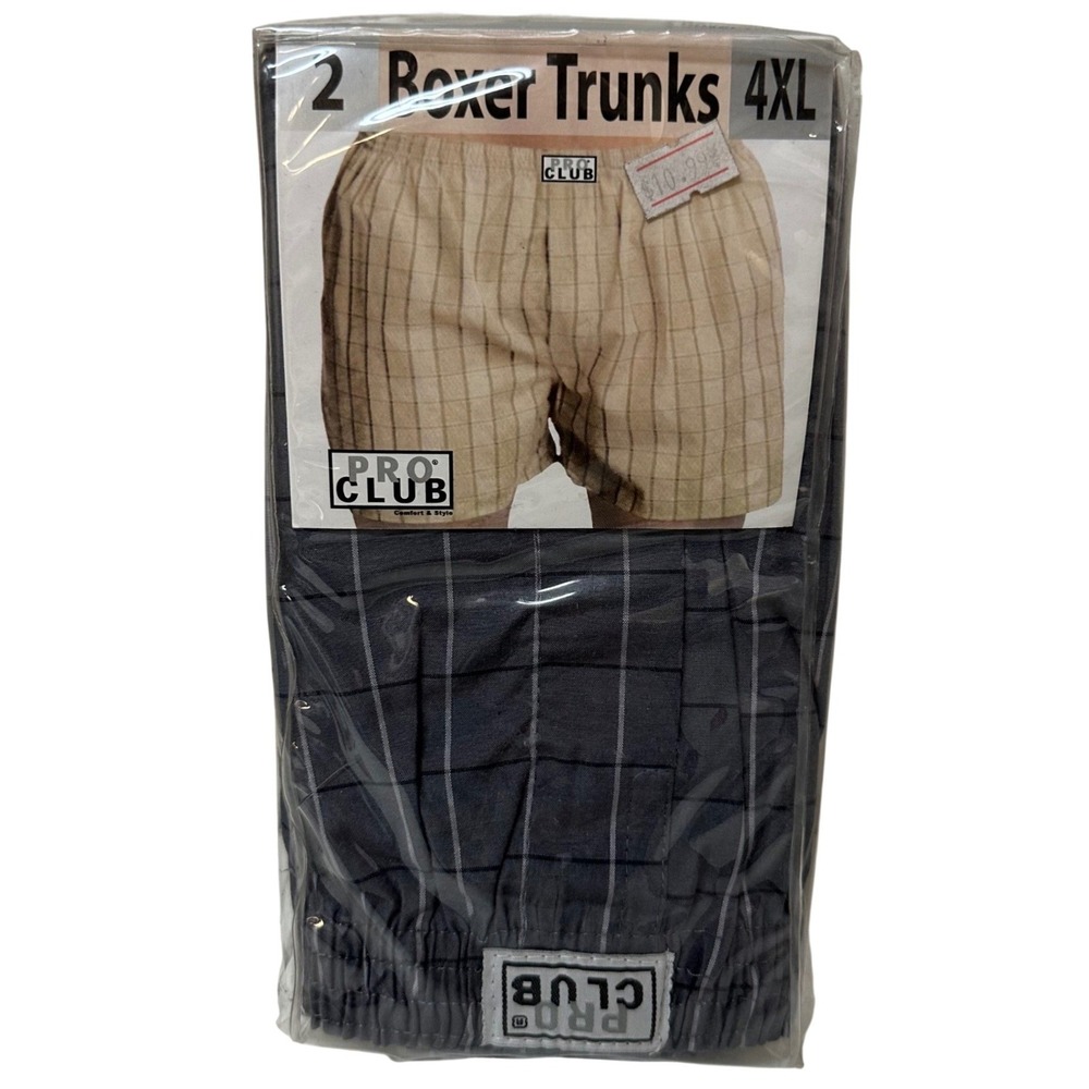 Pro Club Mens 4XL Boxer Trunks 2 Pack Gray White Plaid Cotton Blend Underwear